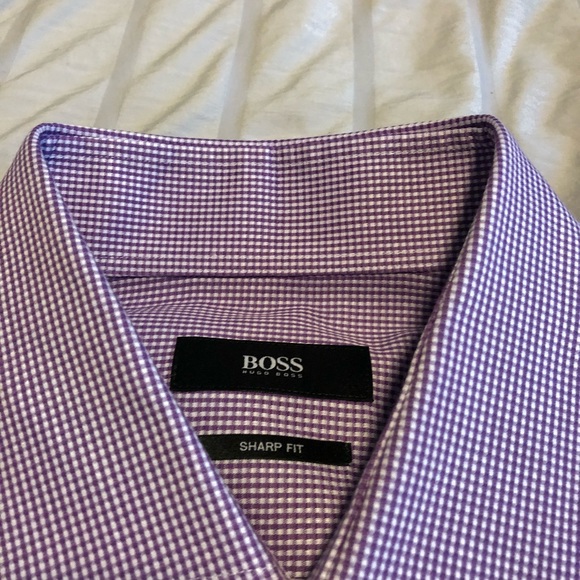 Hugo Boss Dress Shirt 16/34 | Sharp Fit | Purple Gingham - Picture 3 of 5